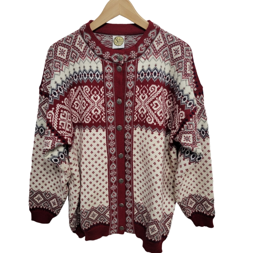 Vintage Selbu Knitting Norway Icelandic Nordic Wool Sweater Large